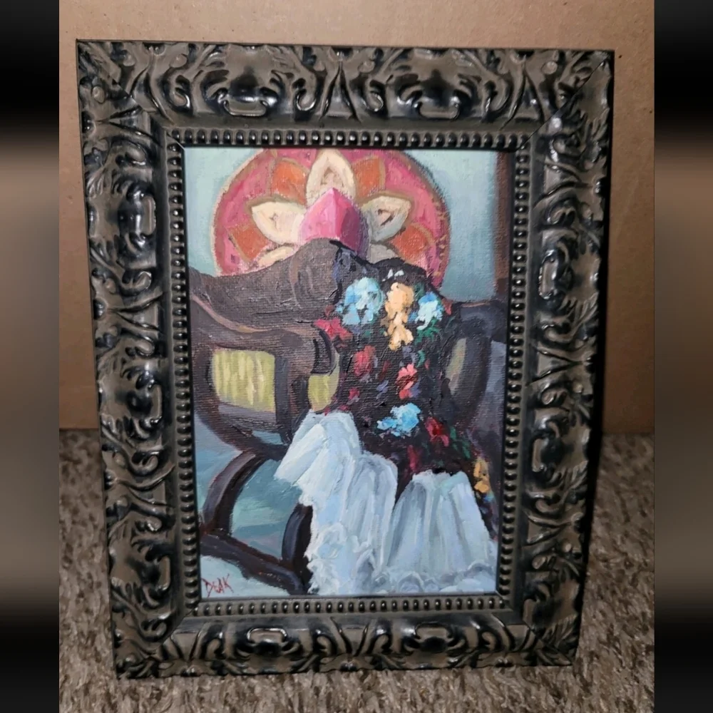 Vintage Oil Paintings Elegant Black Framed Art Set 2 7.5x10in